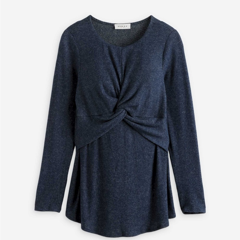 Gilli Blue Long Sleeve Maternity Knit Tie Front Blouse